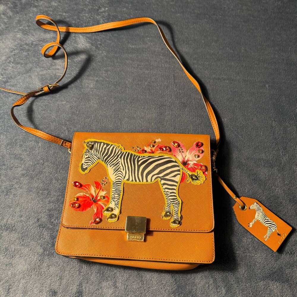 Aldo Plumsprings Cross Body Handbag Zebra Patch Floral Print and Gems